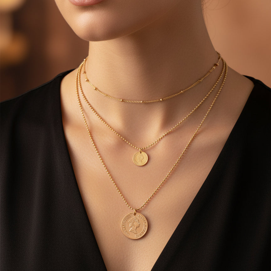 Layered Coin Medallion Gold Necklace