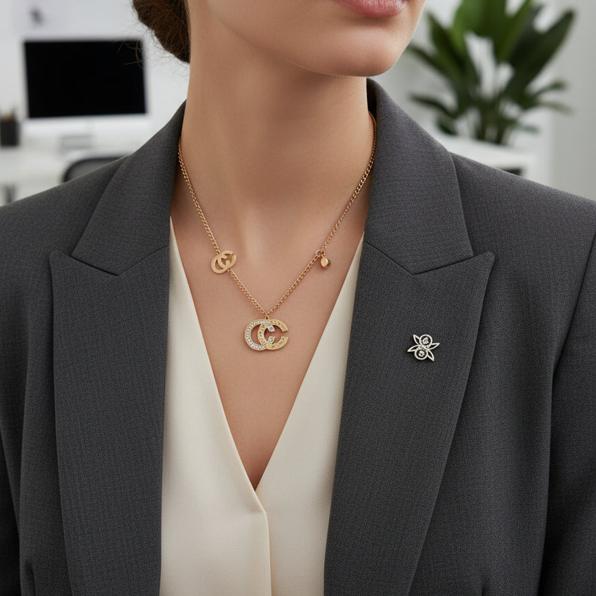 Golden Elegance Double-C Logo Necklace