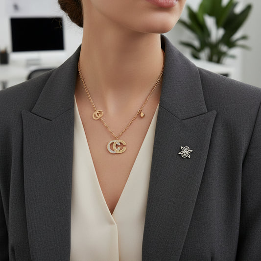 Golden Elegance Double-C Logo Necklace