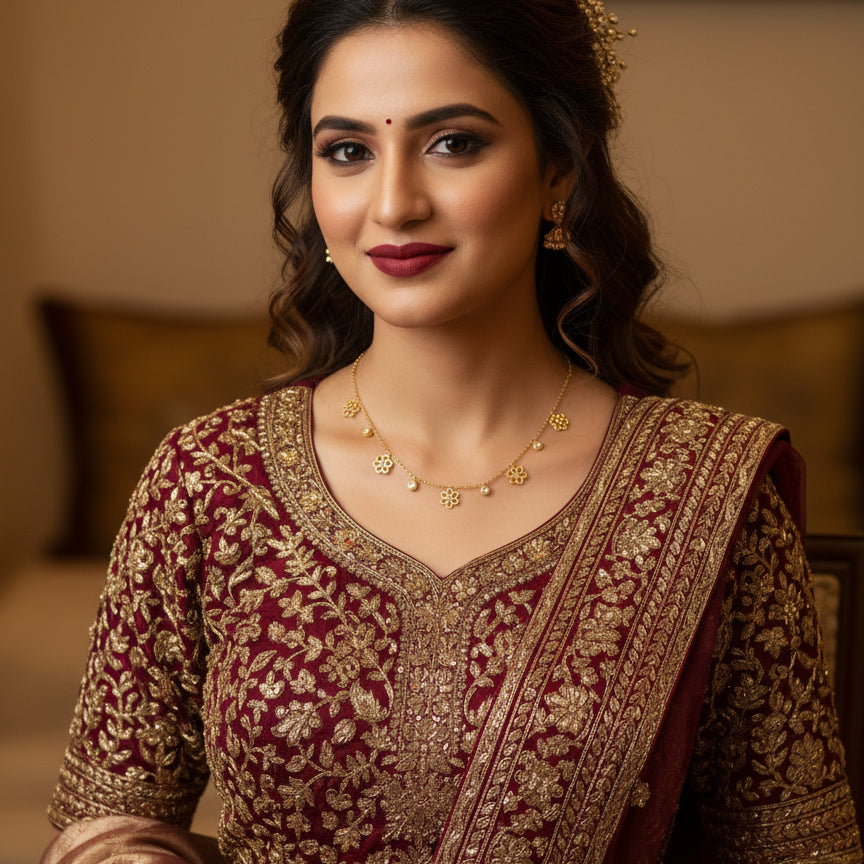 Opulent Gold Floral Pearl Necklace