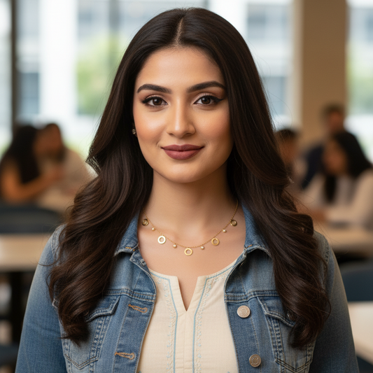 Chic Gold-Tone Open Circle & Bead Station Necklace