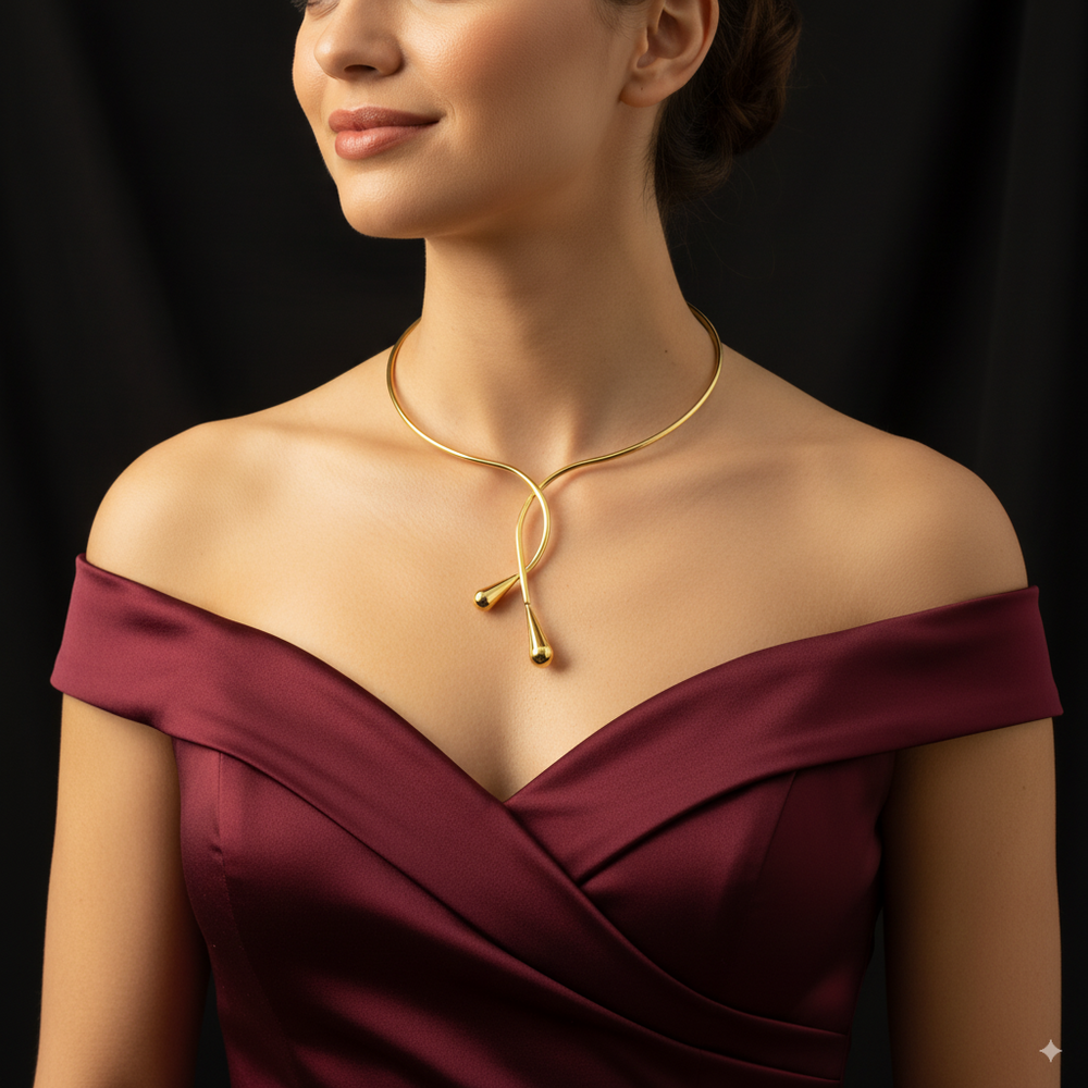 Golden Serpentine Teardrop Choker Necklace