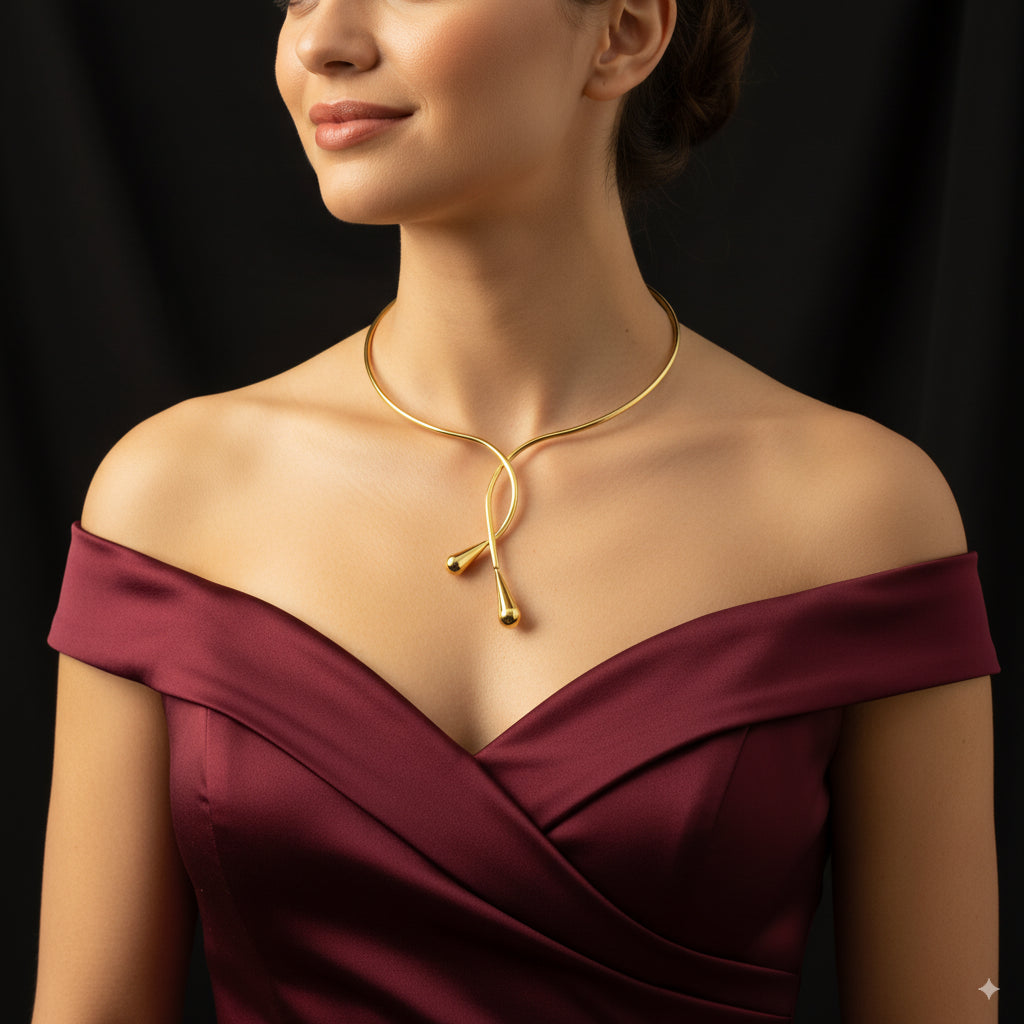 Golden Serpentine Teardrop Choker Necklace