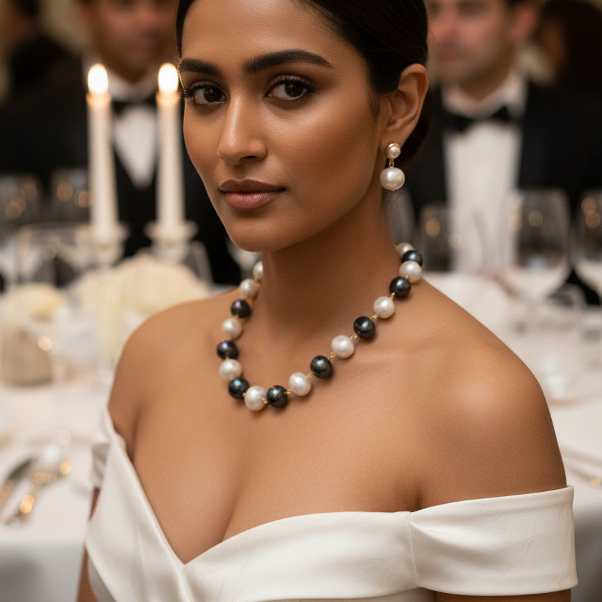 Elegant Pearl Duet Statement Necklace