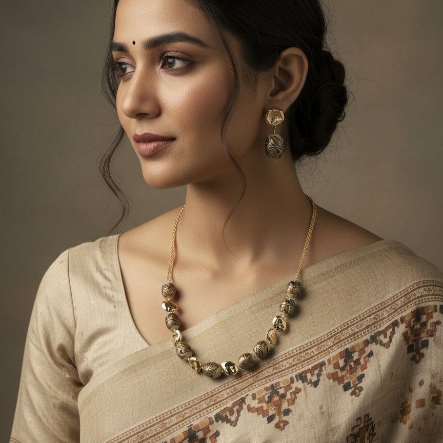 Regal Gold-Toned Beaded Statement Necklace