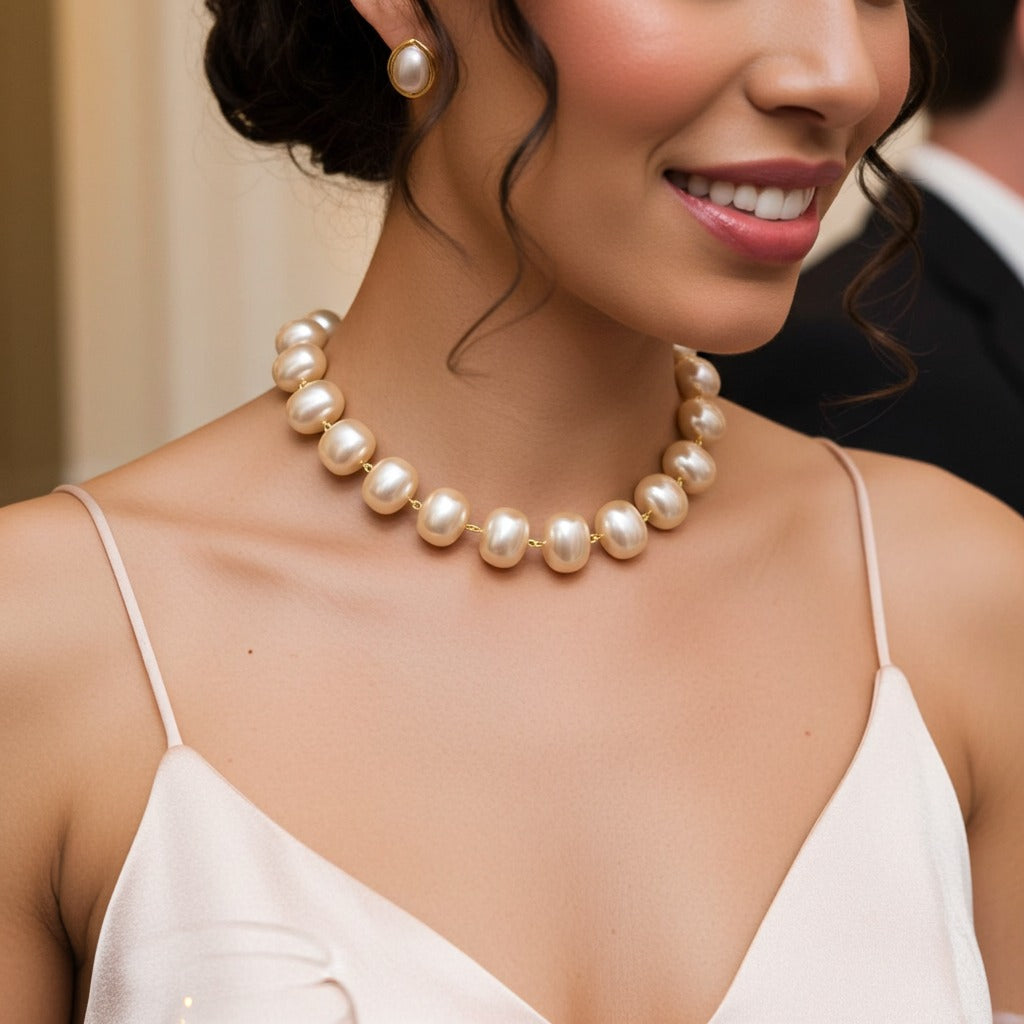 Luminous Golden Baroque Pearl Necklace
