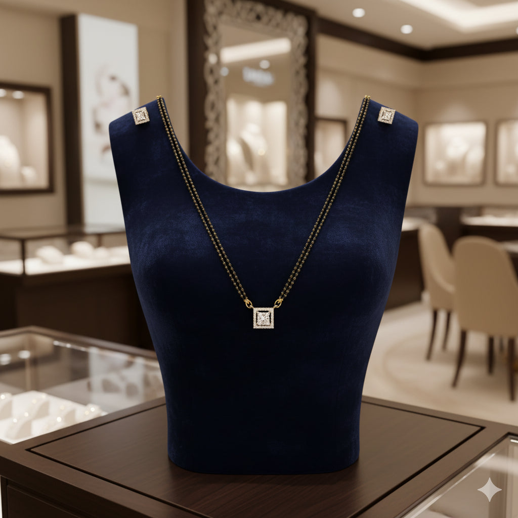 Elegant Diamond Mangalsutra & Studs Set - 14K Gold | Traditional & Modern Jewelry