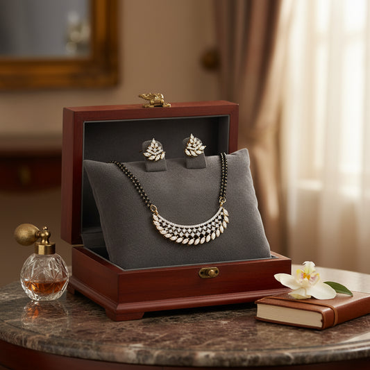 Elegant Gold & Diamond Mangalsutra Set with Earrings - Traditional Indian Jewelry