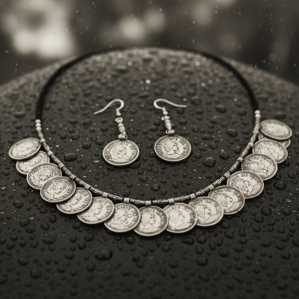 Vintage Coin Necklace & Earring Set - Handcrafted Bohemian Jewelry