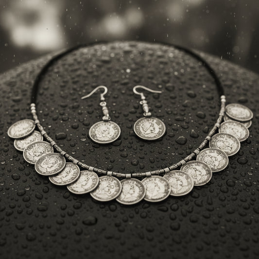 Vintage Coin Necklace & Earring Set - Handcrafted Bohemian Jewelry