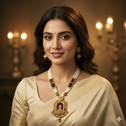 Traditional Indian Temple Jewelry Set - Gold Plated Necklace & Earrings