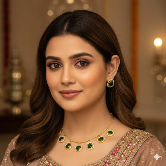 Emerald & Gold Dainty Necklace Set - Elegant Bridal & Special Occasion Jewelry