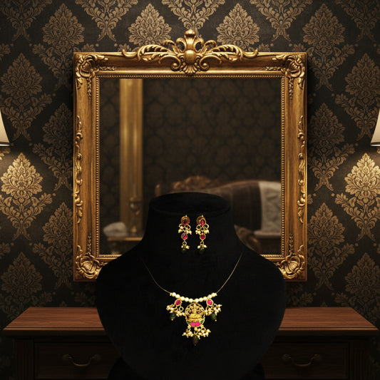 Lakshmi Gold Plated Pearl & Ruby Emerald Necklace Set - Traditional Indian Jewelry