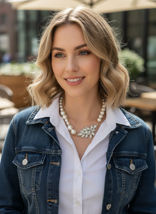 Pearl & Crystal Statement Necklace - Elegant Bridal & Everyday Sparkle