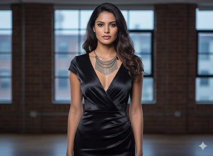 Ethnic Oxidized Gold-Toned Choker Necklace with Tassel & Fringe Detail