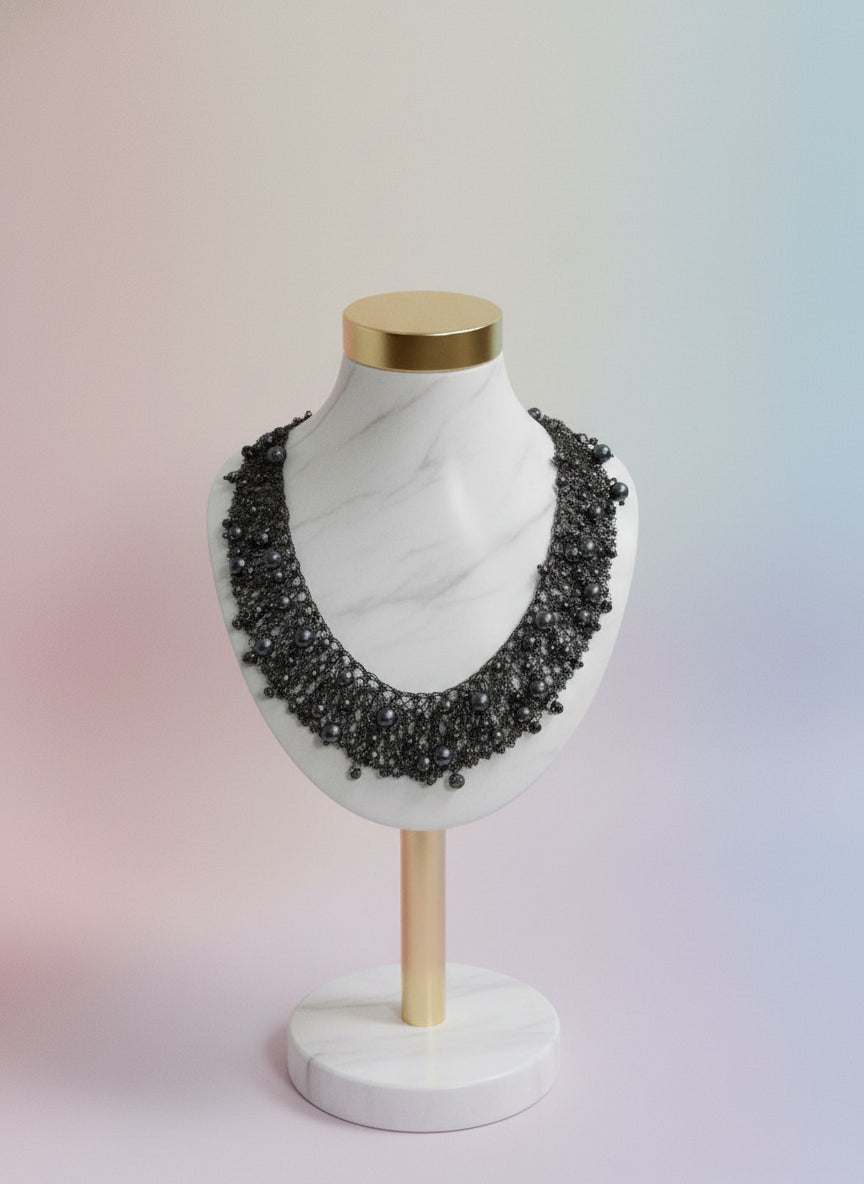 Elegant Black Beaded Lace Choker Necklace - Statement Jewelry for Women