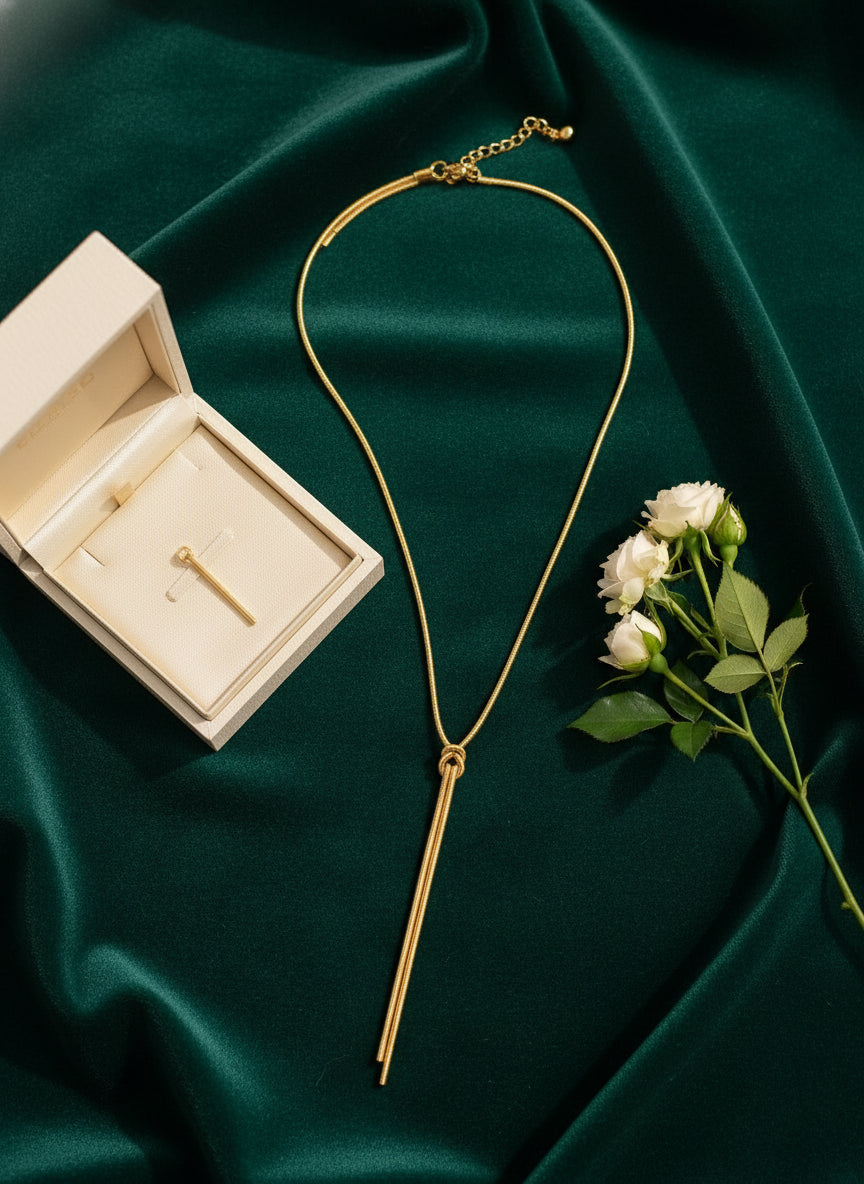 Elegant Gold Bar & Ring Lariat Necklace - Versatile, Modern, & Chic