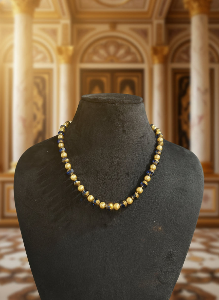Elegant Gold & Lapis Lazuli Beaded Necklace - Handcrafted Gemstone Jewelry