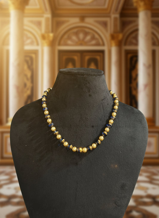 Elegant Gold & Lapis Lazuli Beaded Necklace - Handcrafted Gemstone Jewelry