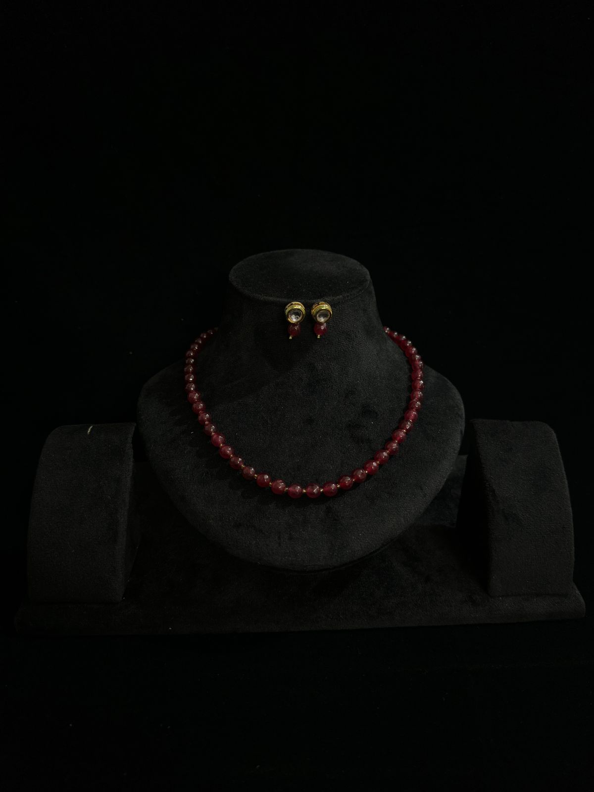 Elegant Ruby Bead Necklace & Earring Set - Gold Plated, Adjustable, Festive Wear