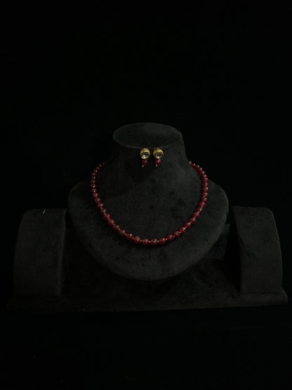 Elegant Ruby Bead Necklace & Earring Set - Gold Plated, Adjustable, Festive Wear