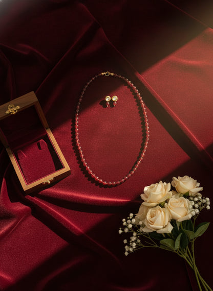 Elegant Ruby Bead Necklace & Earring Set - Gold Plated, Adjustable, Festive Wear