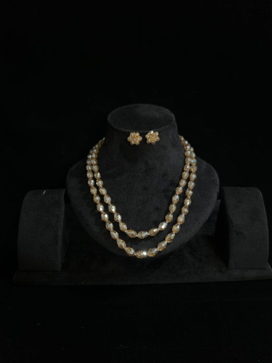 Elegant Gold Beaded Double Layer Necklace & Earring Set - Handmade Fashion Jewelry