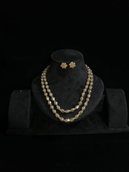 Elegant Gold Beaded Double Layer Necklace & Earring Set - Handmade Fashion Jewelry
