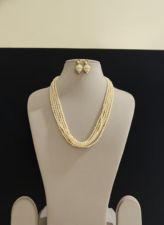 Elegant Multi-Strand Freshwater Pearl Necklace Set with Stud Earrings
