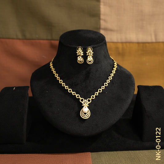 Elegant Gold Plated CZ Necklace Set with Earrings - Perfect for Weddings & Parties