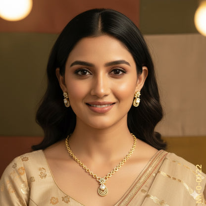 Elegant Gold Plated CZ Necklace Set with Earrings - Perfect for Weddings & Parties