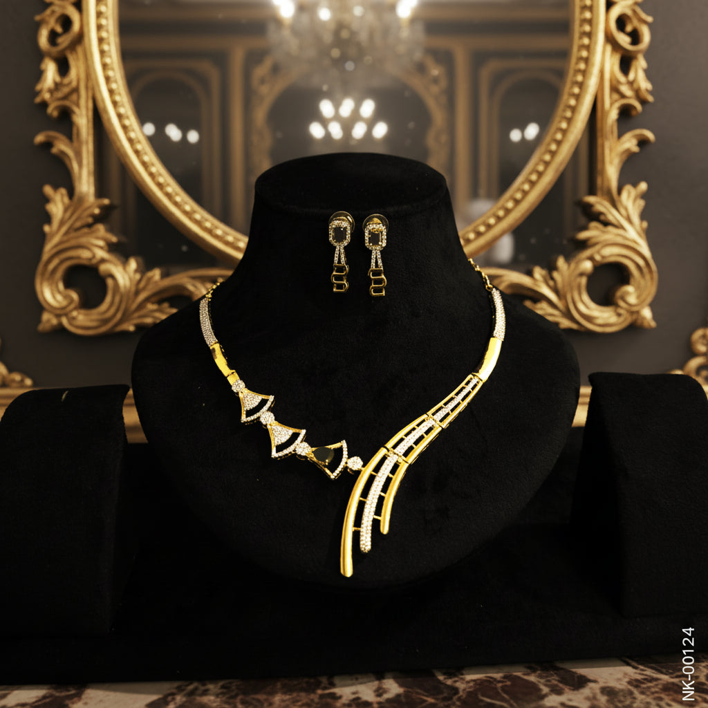 Elegant Gold & Diamond Necklace Set with Earrings - Perfect for Weddings & Special Occasions