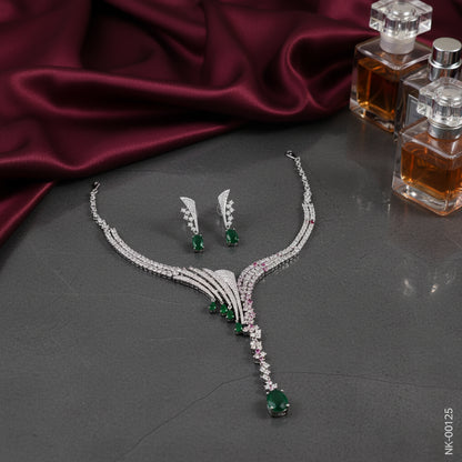 Emerald & Diamond-Look Necklace Set – Bridal/Party Wear