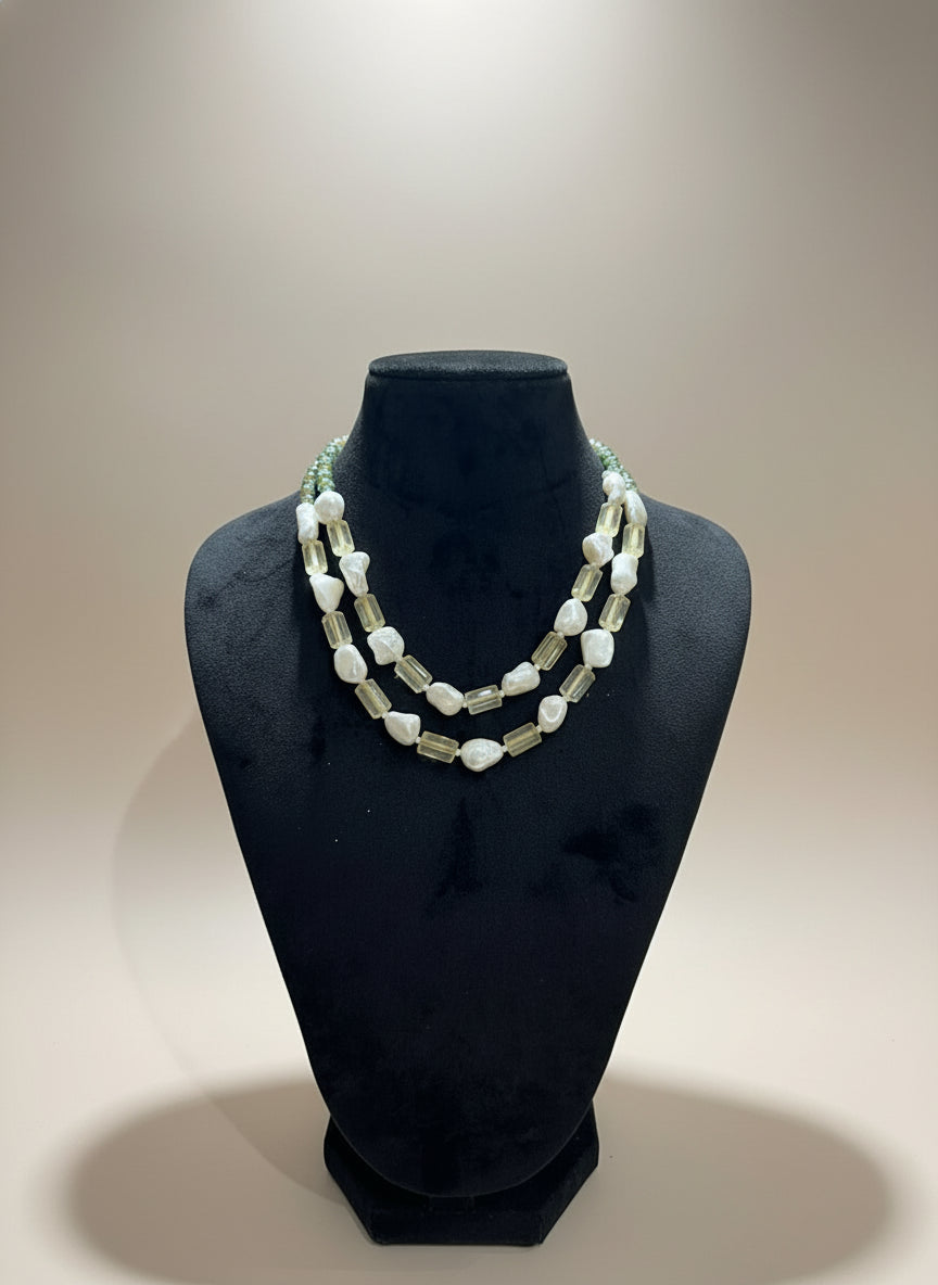 Elegant Baroque Pearl & Citrine Double Strand Necklace - Unique Handmade Jewelry