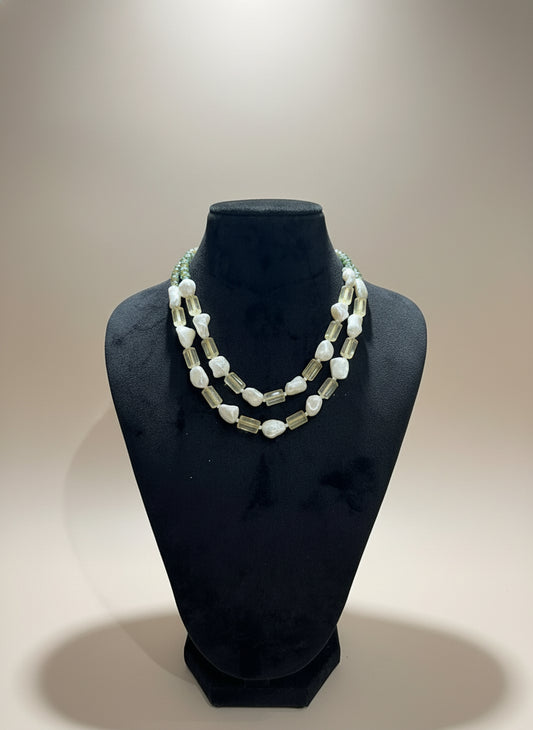 Elegant Baroque Pearl & Citrine Double Strand Necklace - Unique Handmade Jewelry