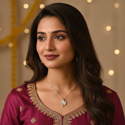 Elegant Silver CZ Studded Minimalist Pendant Necklace