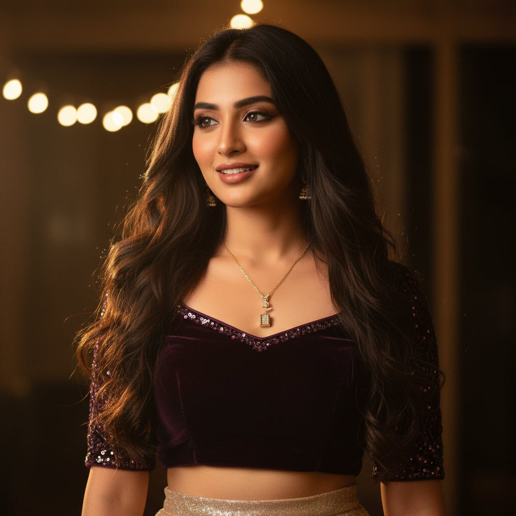 Elegant Velvet Sequin Embellished Crop Top - Perfect for Festive Occasions