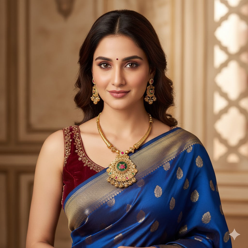 Regal Gold-Plated Emerald & Ruby Medallion Necklace Set - Traditional Indian Jewelry