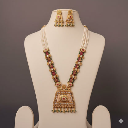 Kundan & Emerald Bridal Necklace Set with Gold Plating - Traditional Indian Jewelry