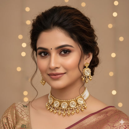 KUNDAN CHOKER NECKLACE SET - ELEGANT INDIAN JEWELRY WITH EARRINGS