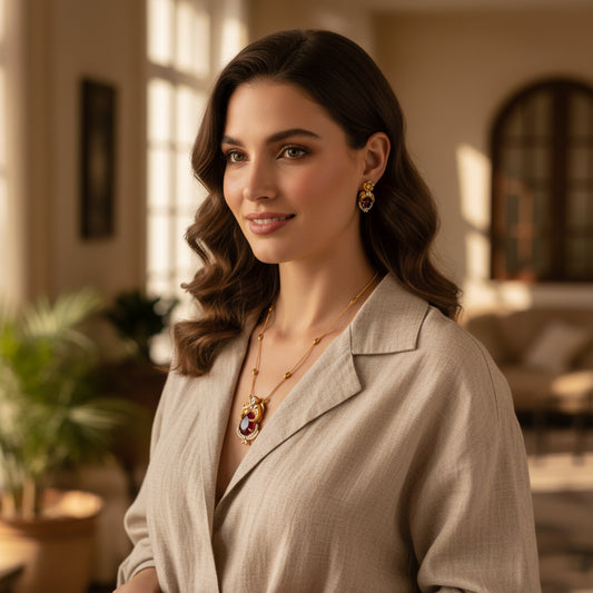 Elegant Ruby & Gold Plated Lakshmi Motif Necklace Set - Perfect for Weddings & Festive Occasions