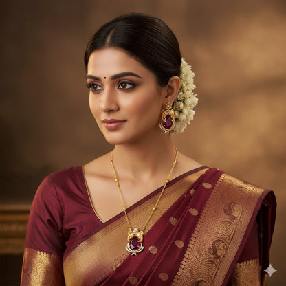 Elegant Ruby & Gold Plated Lakshmi Motif Necklace Set - Perfect for Weddings & Festive Occasions