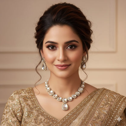 Exquisite Polki Diamond & Pearl Necklace Set with Earrings | Indian Bridal & Festive Jewelry