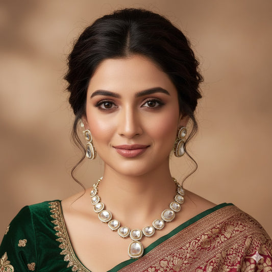 Exquisite Polki Diamond & Pearl Necklace Set with Earrings | Indian Bridal & Festive Jewelry