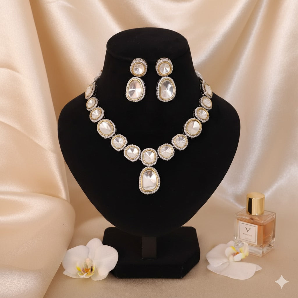 Exquisite Polki Diamond & Pearl Necklace Set with Earrings | Indian Bridal & Festive Jewelry