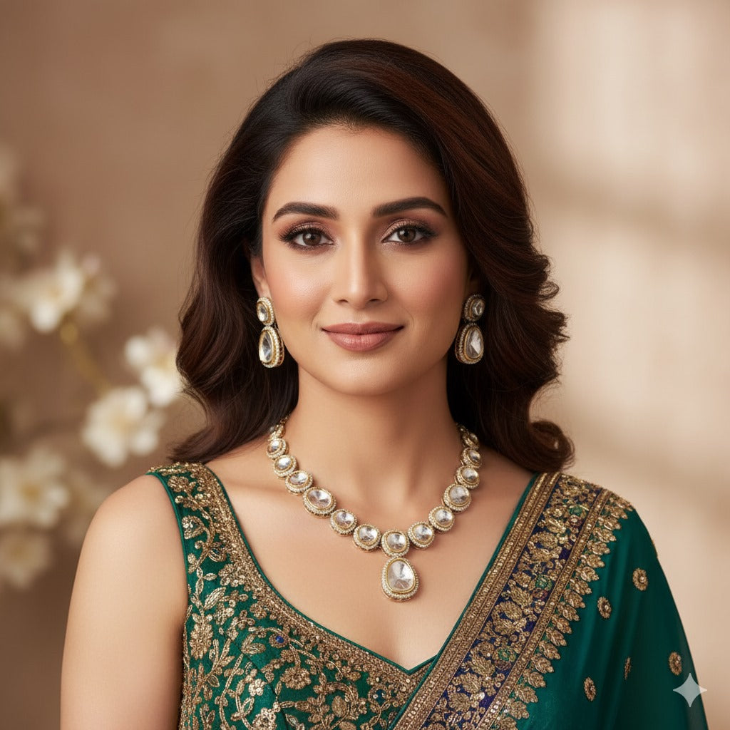 Exquisite Polki Diamond & Pearl Necklace Set with Earrings | Indian Bridal & Festive Jewelry