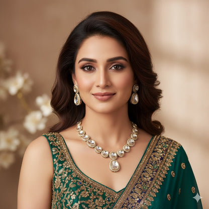 Exquisite Polki Diamond & Pearl Necklace Set with Earrings | Indian Bridal & Festive Jewelry