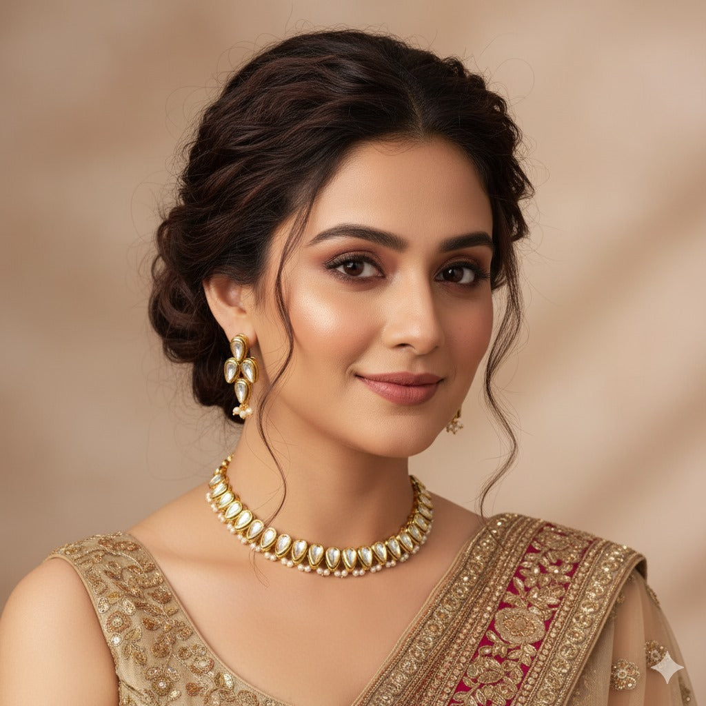 Kundan & Pearl Gold-Plated Necklace Set for Women | Indian Bridal & Festive Jewelry