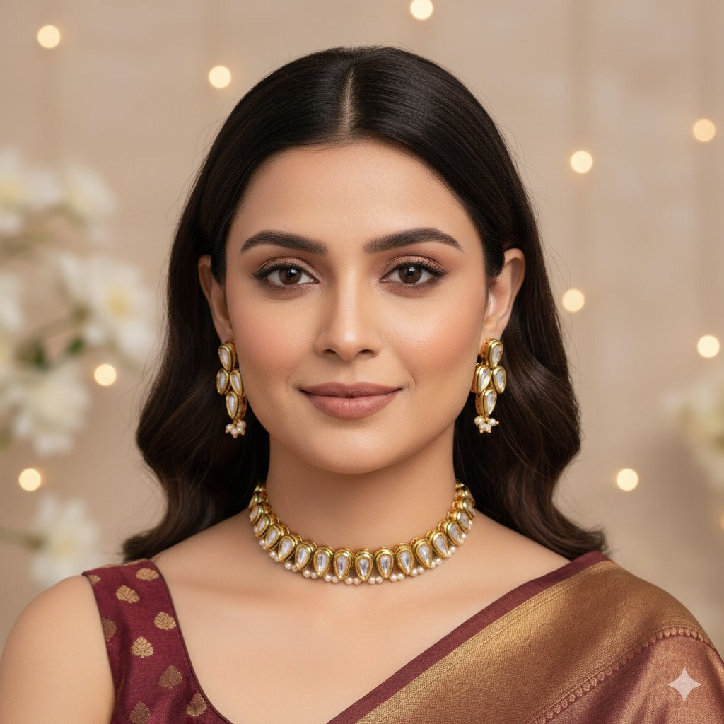 Kundan & Pearl Gold-Plated Necklace Set for Women | Indian Bridal & Festive Jewelry