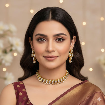 Kundan & Pearl Gold-Plated Necklace Set for Women | Indian Bridal & Festive Jewelry